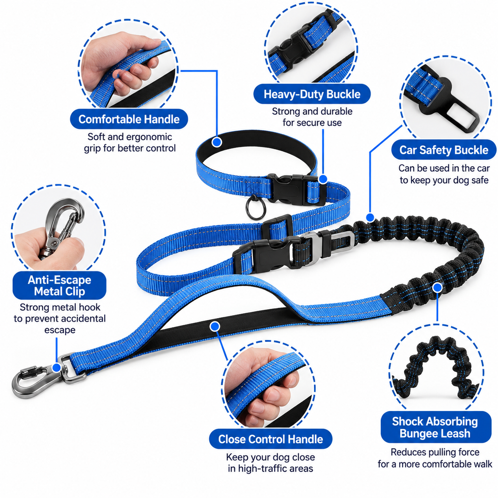 Adjustable Hands-Free Dog Leash | 55–77 Inches