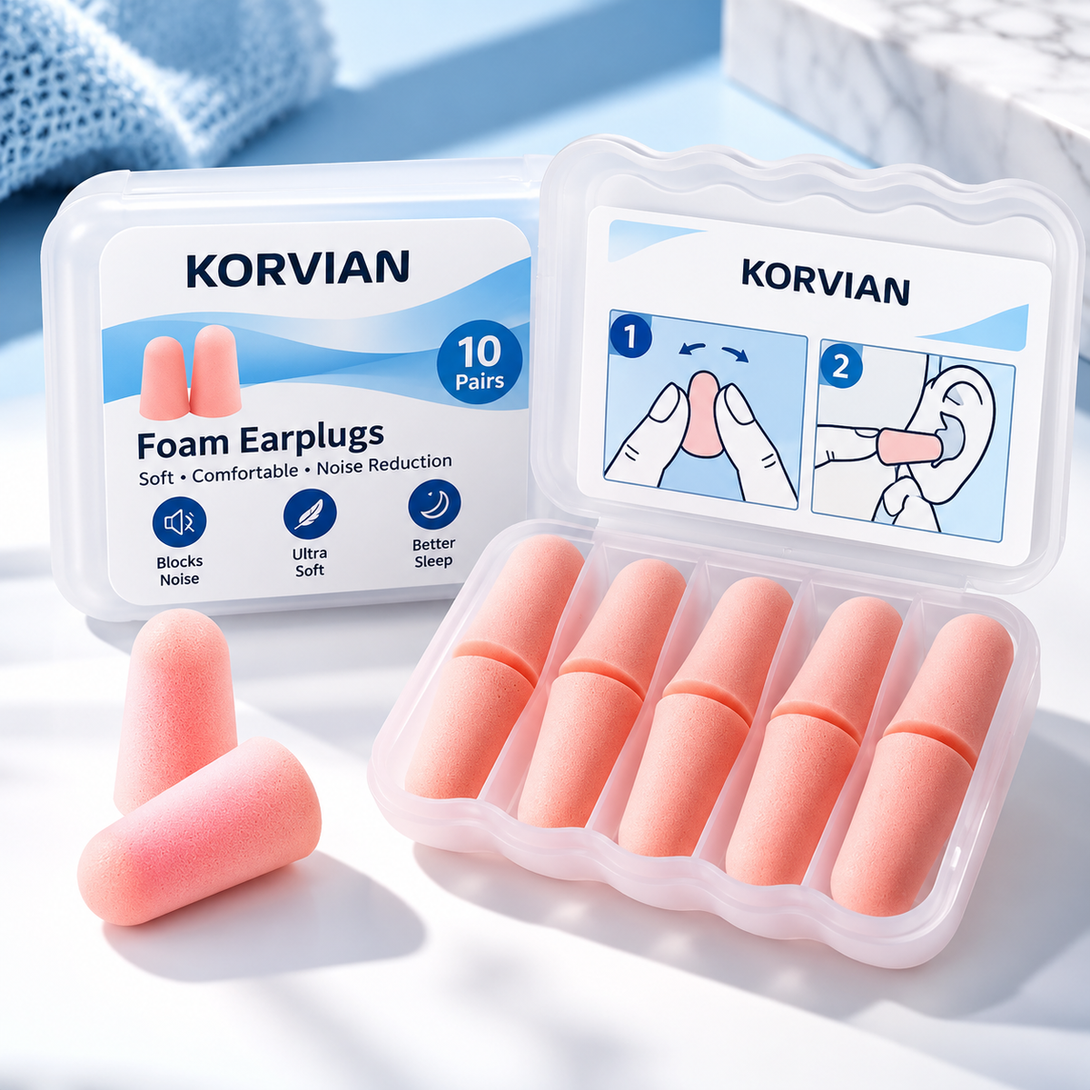 KORVIAN Foam Earplugs – 10 PCS