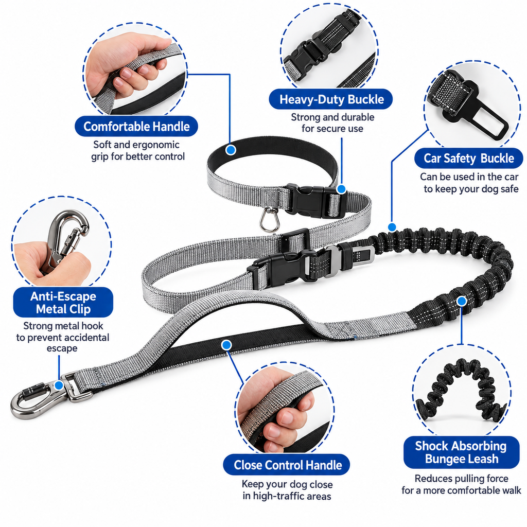 Adjustable Hands-Free Dog Leash | 55–77 Inches