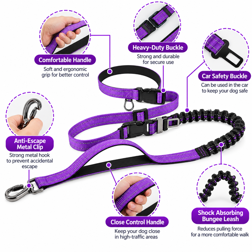 Adjustable Hands-Free Dog Leash | 55–77 Inches