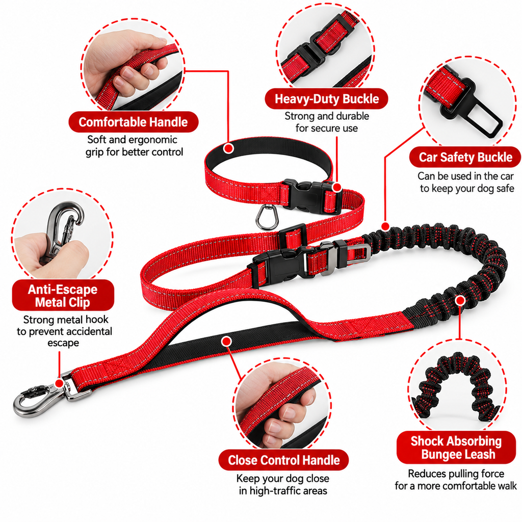 Adjustable Hands-Free Dog Leash | 55–77 Inches