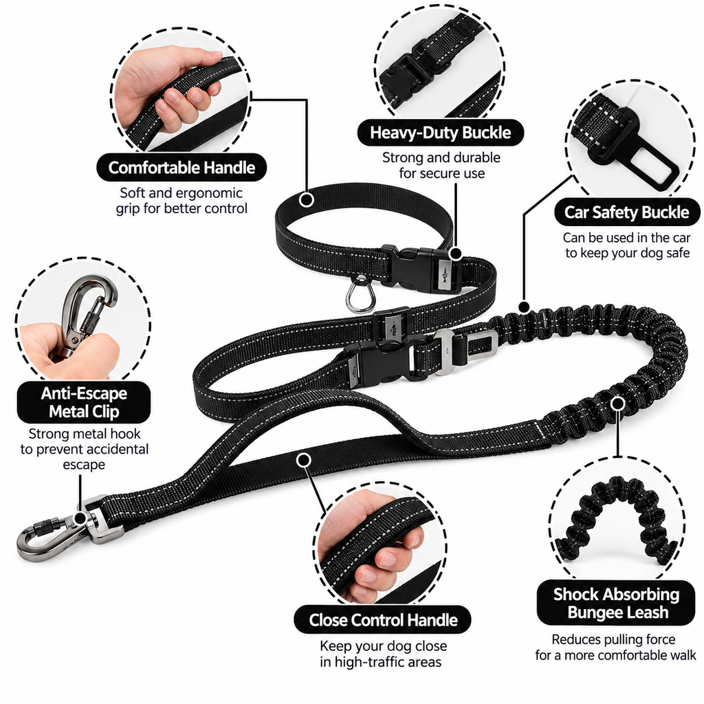 Adjustable Hands-Free Dog Leash | 55–77 Inches