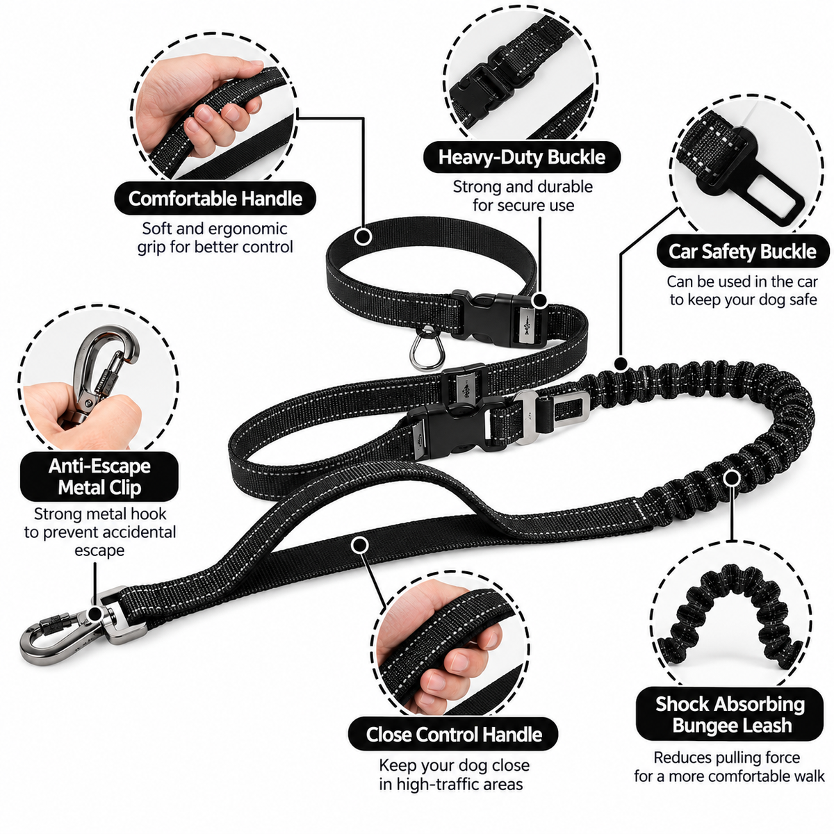 Adjustable Hands-Free Dog Leash | 55–77 Inches